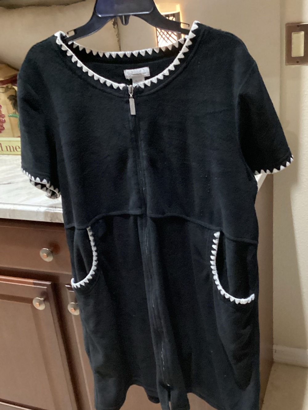 Black Short-Sleeve Swim Coverup with White Trim